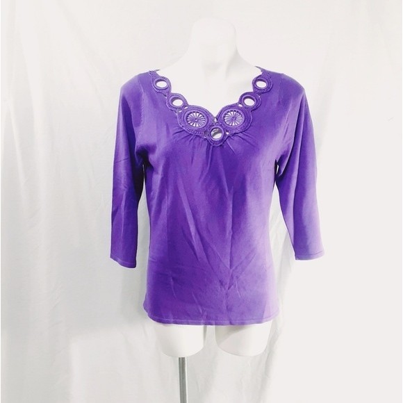 NWT Purple Embroidered Neckline Blouse Large Dressy Casual Boho Chic Top - Picture 1 of 5